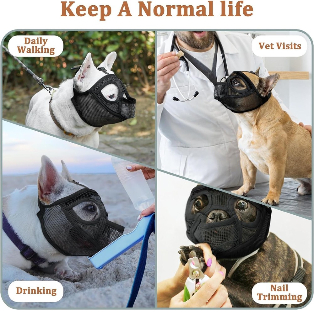 Short Snout Dog Muzzle Full Pant Soft Mesh Prevent Biting Grooming Walking