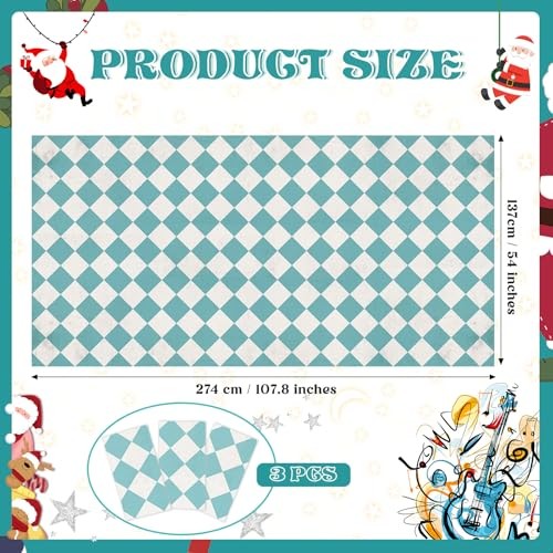 3 Pcs Wonderland Party Decoration 54 x 107 Inches White and Blue Green Aisle