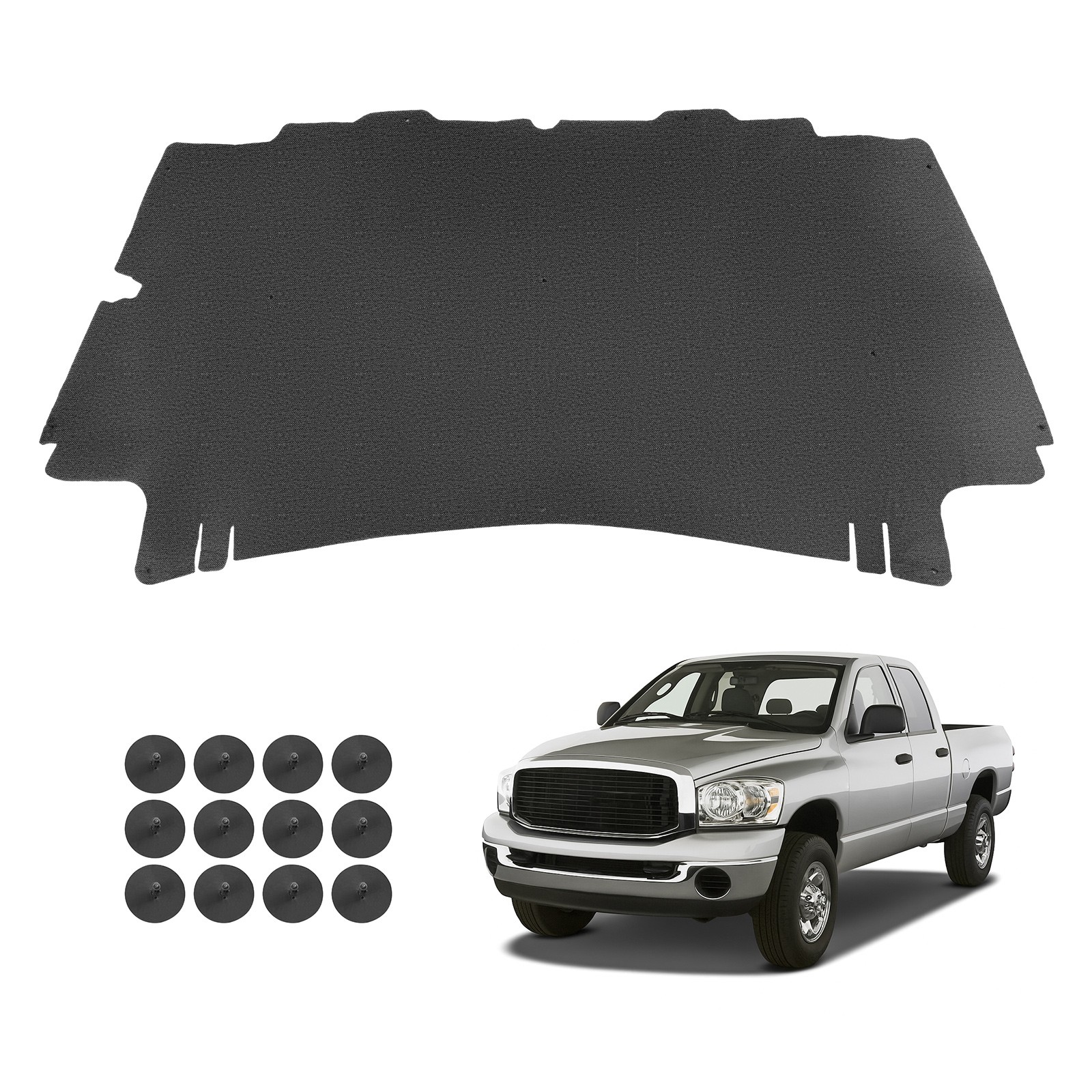 Hood Insulation Pad w/Clips For Dodge Ram 1500 2002-2008 Ram 2500 3500 2003-2009