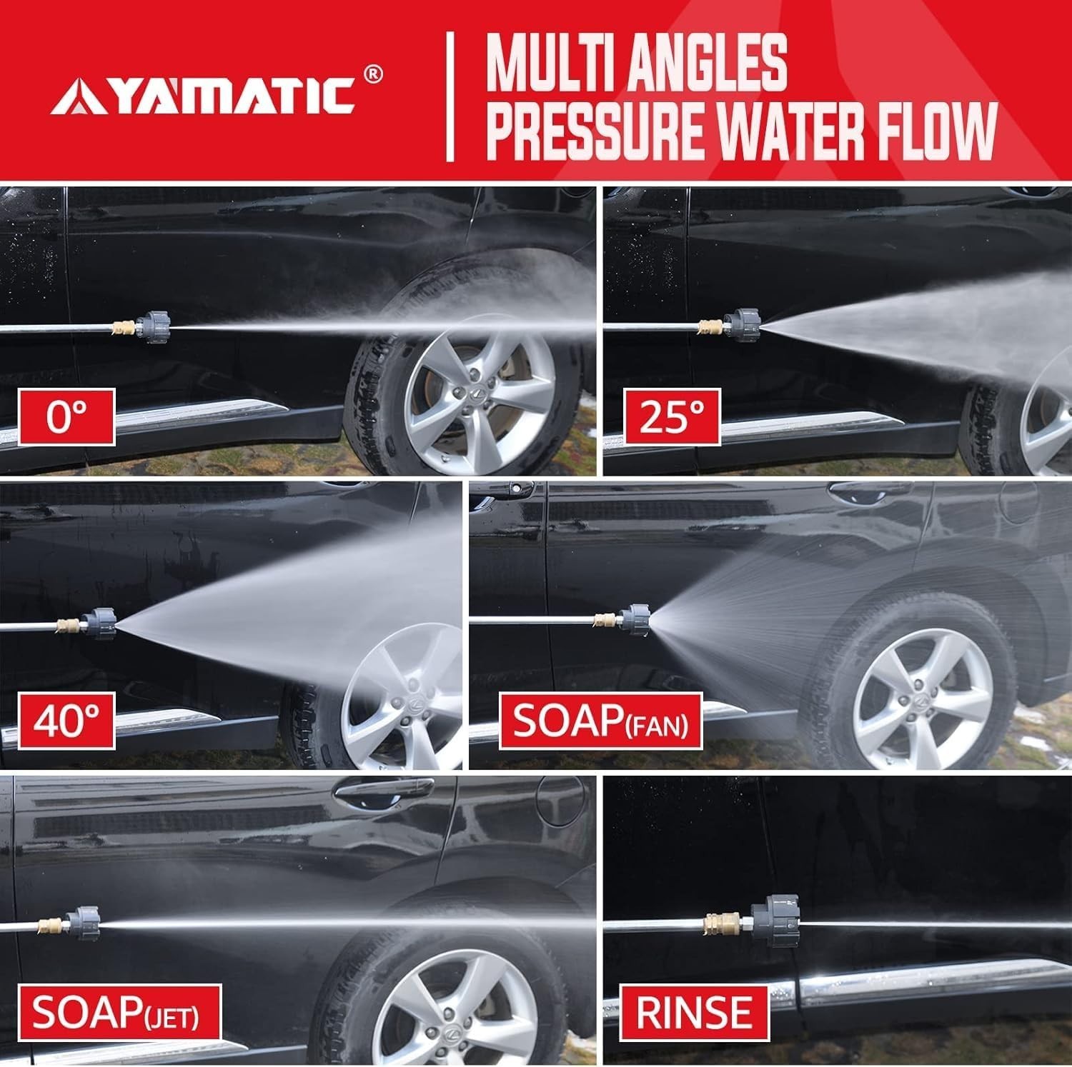 YAMATIC Pressure Washer Nozzle, 6-in-1 Quick Changeover, Max 4000PSI & 2.5GPM