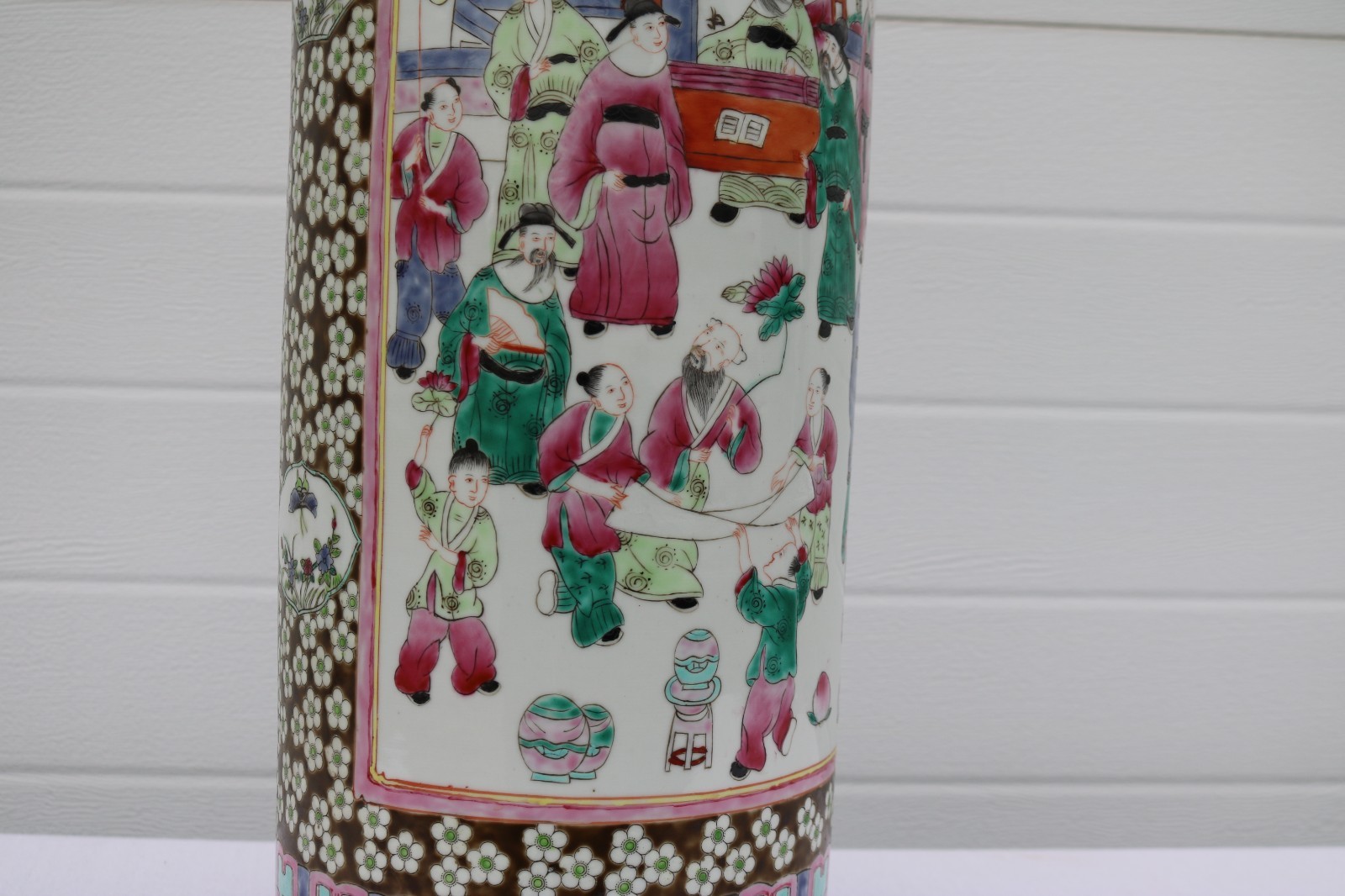 Vintage Large Mid Century Famille Rose Porcelain Umbrella Stand 24"