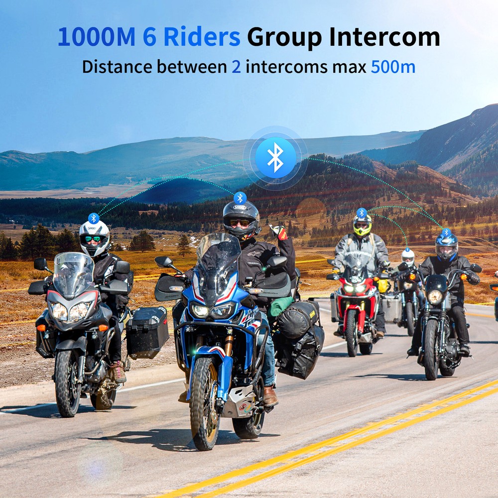 3x FX6 Motorcycle Intercom Helmet Bluetooth Headset 6 Riders Group Communication