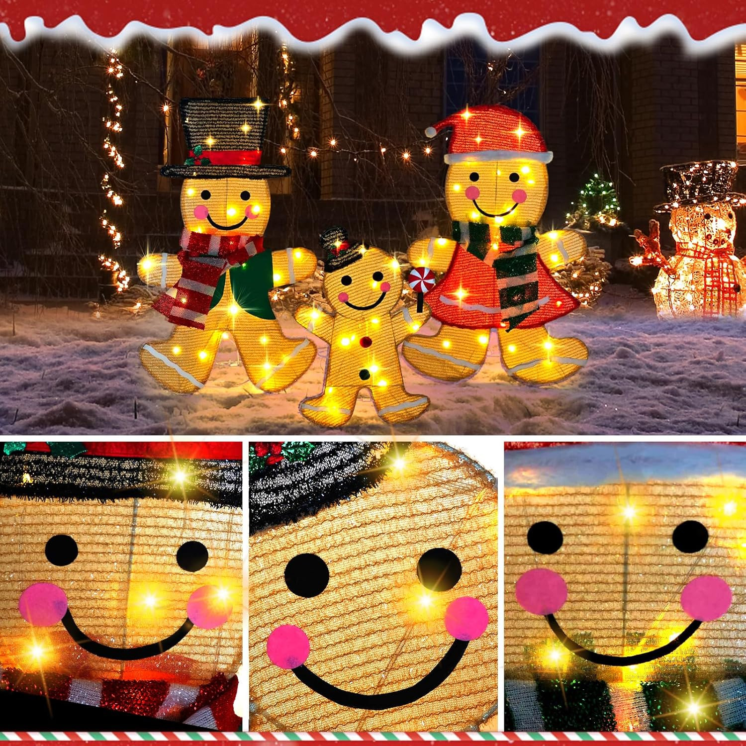 Light up Gingerbread Man Christmas Decorations Outdoor, 53 Leds Set of 3 Lawn Or