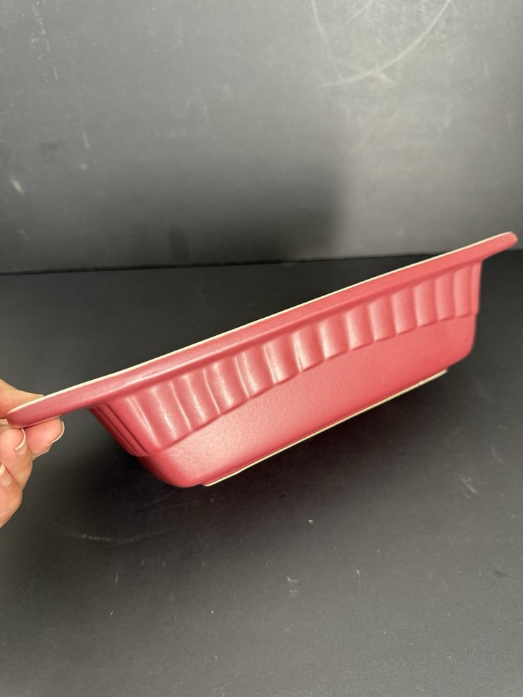 KITCHENAID 1 QUART LOAF PAN MAROON/CREAM CERAMIC STONEWARE EUC!
