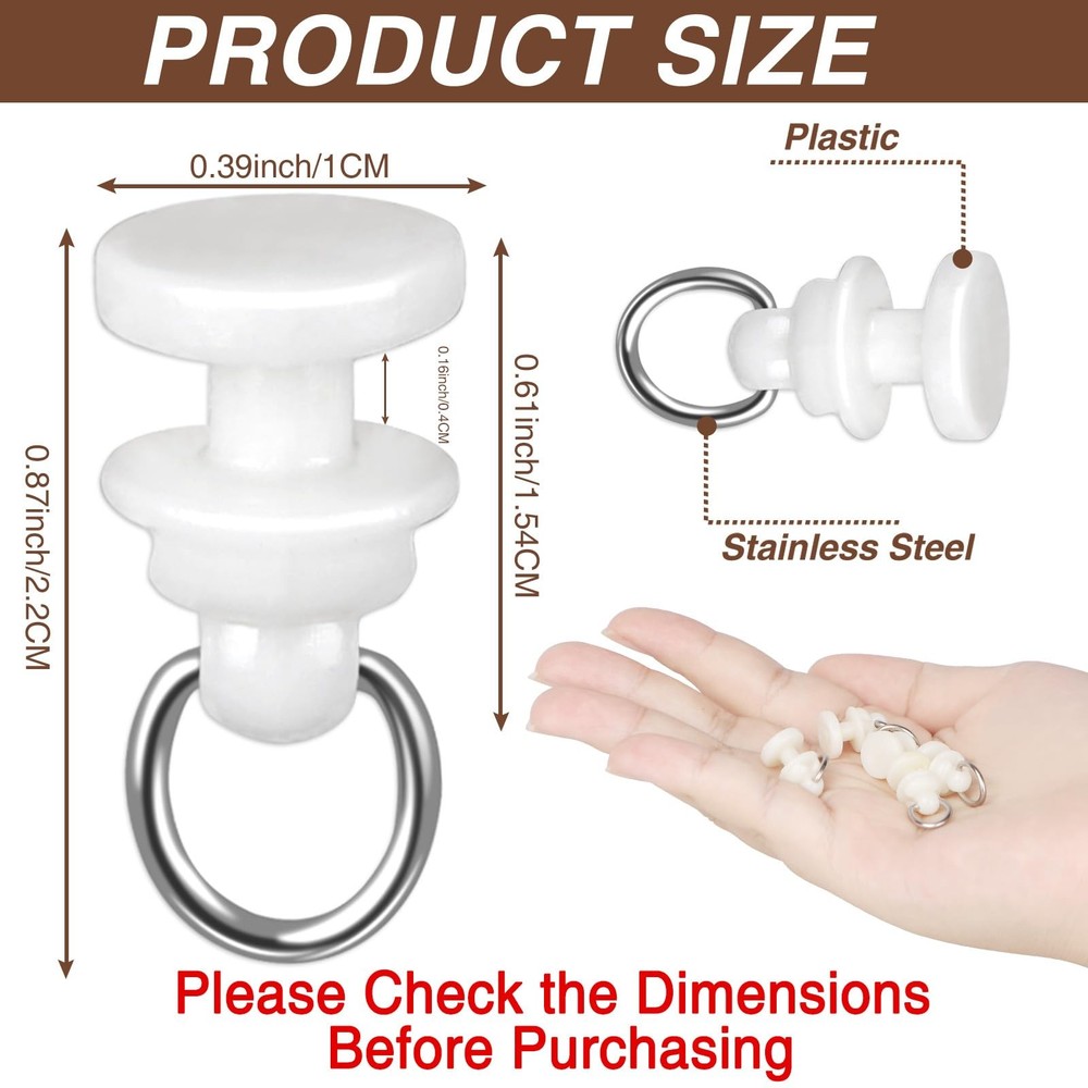 100 PCS White Plastic Curtain Track Hooks Ceiling Mount Smooth Roller RV