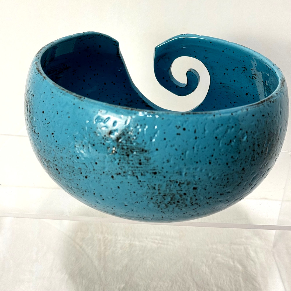 Handmade Rustic Turquoise Ceramic Round Sewing Tools Organizer/Knitting Yarn Bow