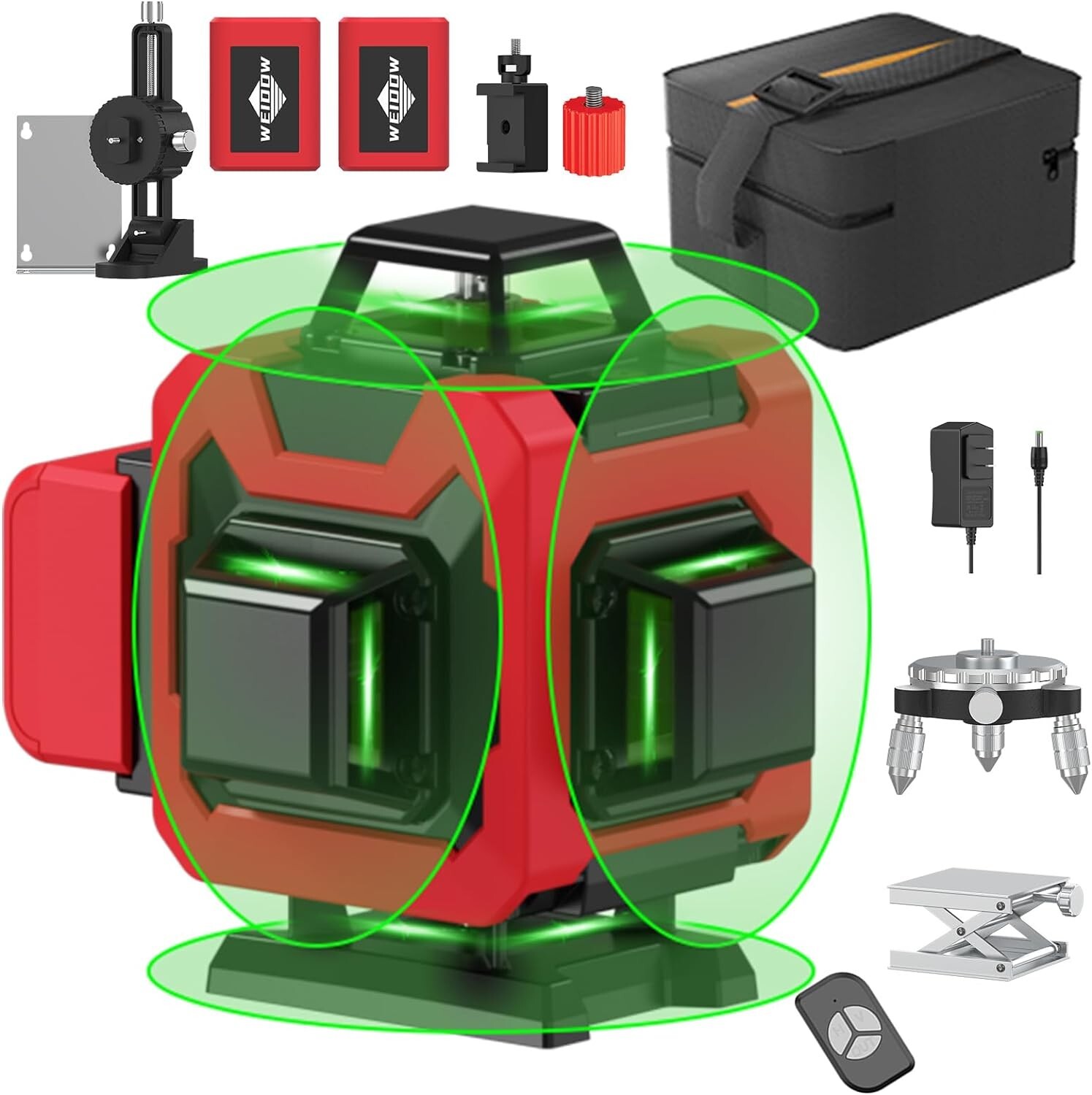 Green Laser Level,4D 16 Lines, 360 Self Leveling w/ Magnetic Bracket,2 Batteries