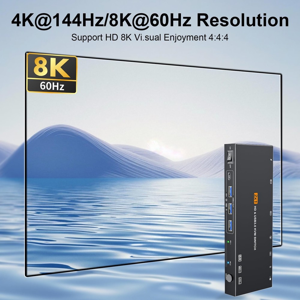 HDMI KVM Switch 1 Monitors 2 Computers 8K60Hz USB3.0 KVM Switch for 2 Compute...