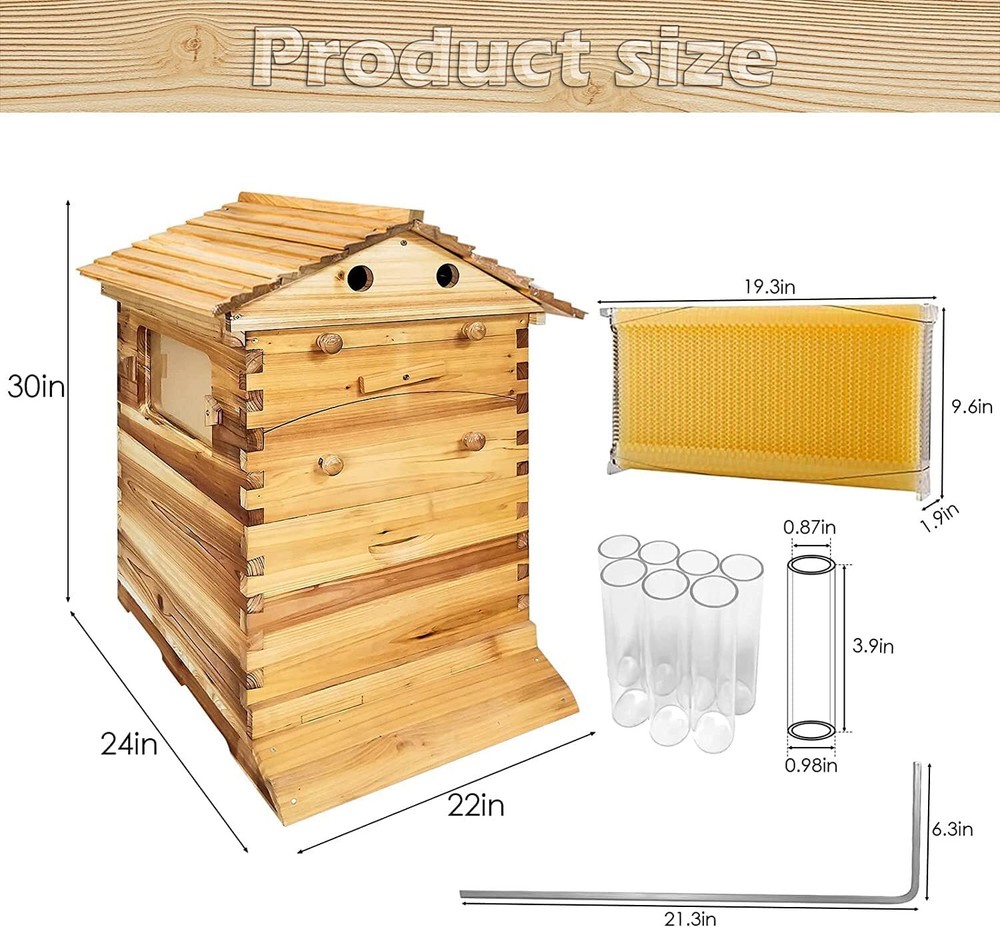 Complete Bee Hives Starter Kit 7 Auto Flow Frames + Beekeeping Supplies Bee Box