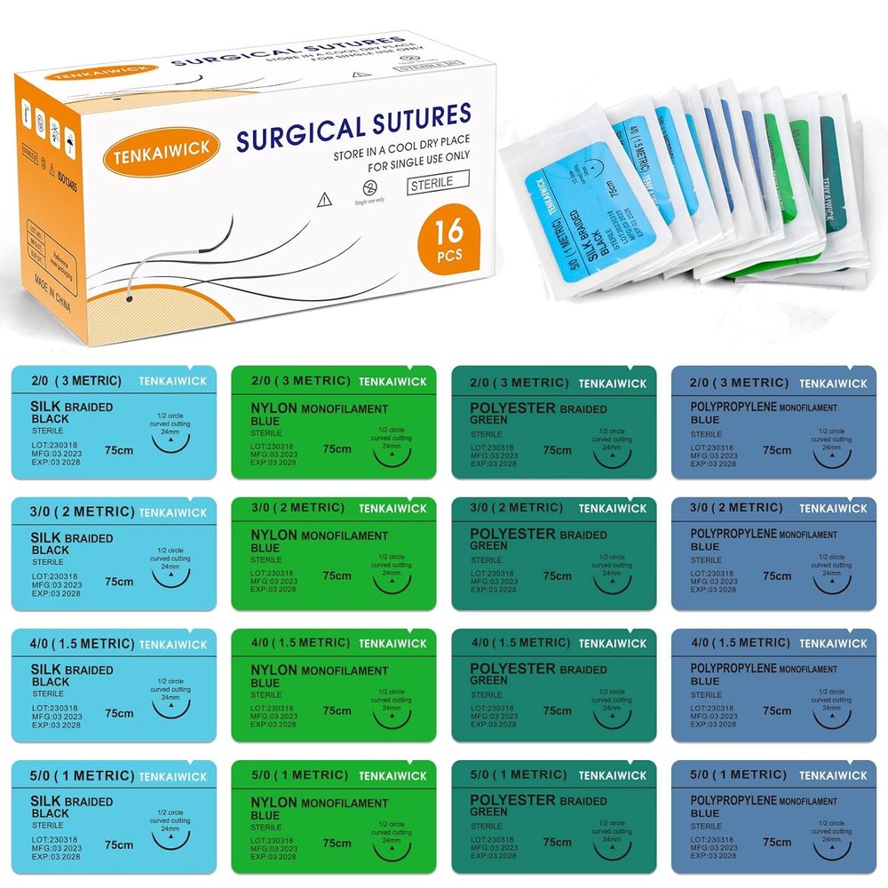 16 Packs Sutures Thread with Needle,Mixed Sutures, Training Threads (Non-Absorba