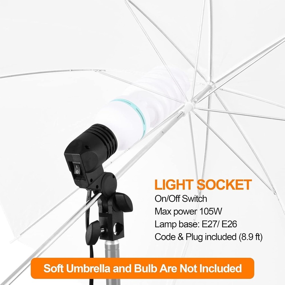 Compact Light Bulb Stand with Umbrella Support for Pro Studio Lighting - 2 Pack