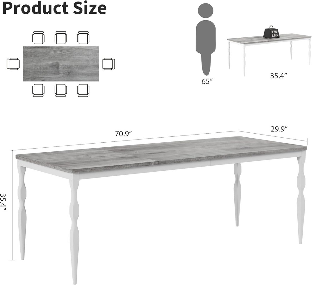 Rectangular Dining Table 6 71 in Rustic Farmhouse Kitchen Table W/ Large