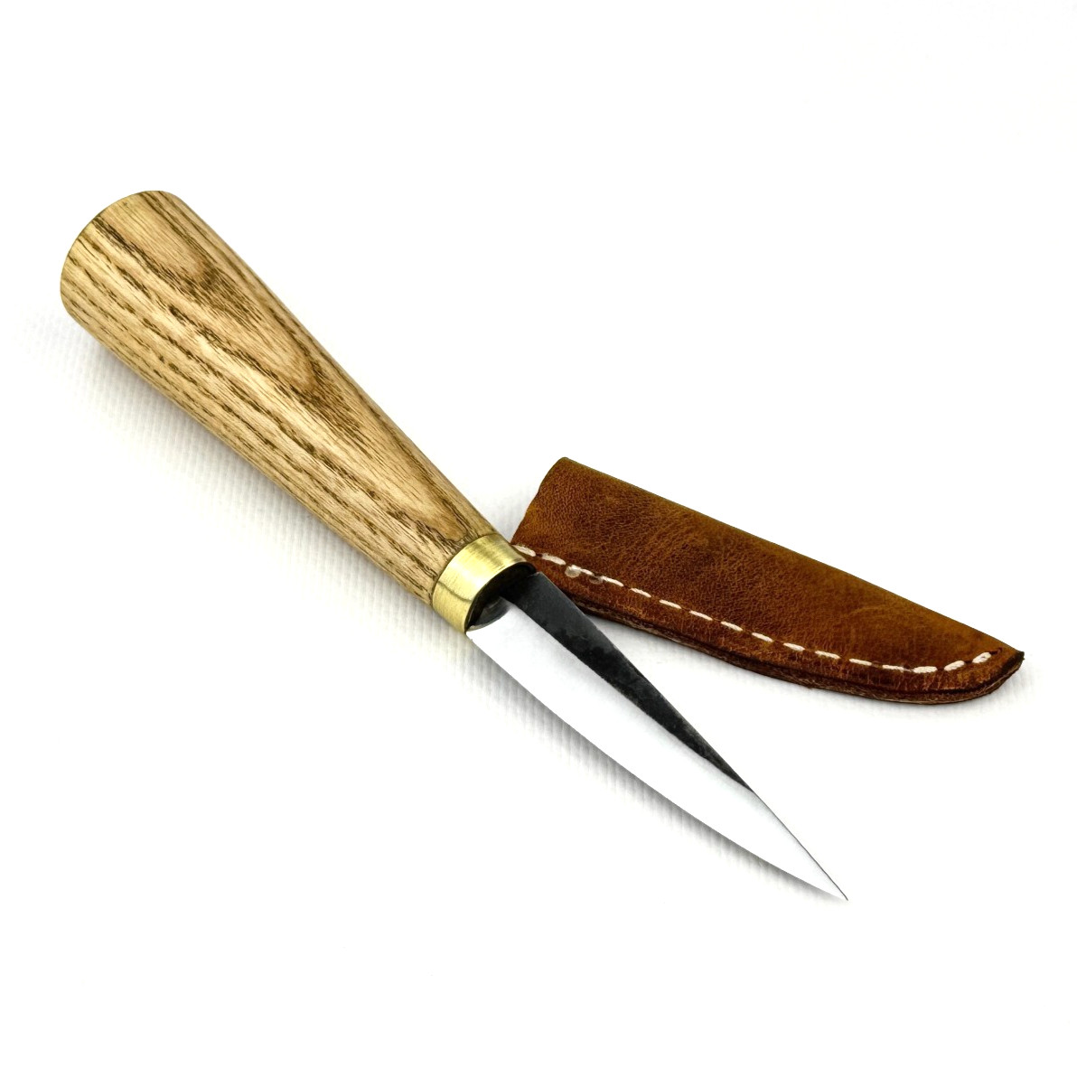 6'' Wood Carving Sloyd Knife 52100 Carbon Steel, Ash Handle, Leather Sheath