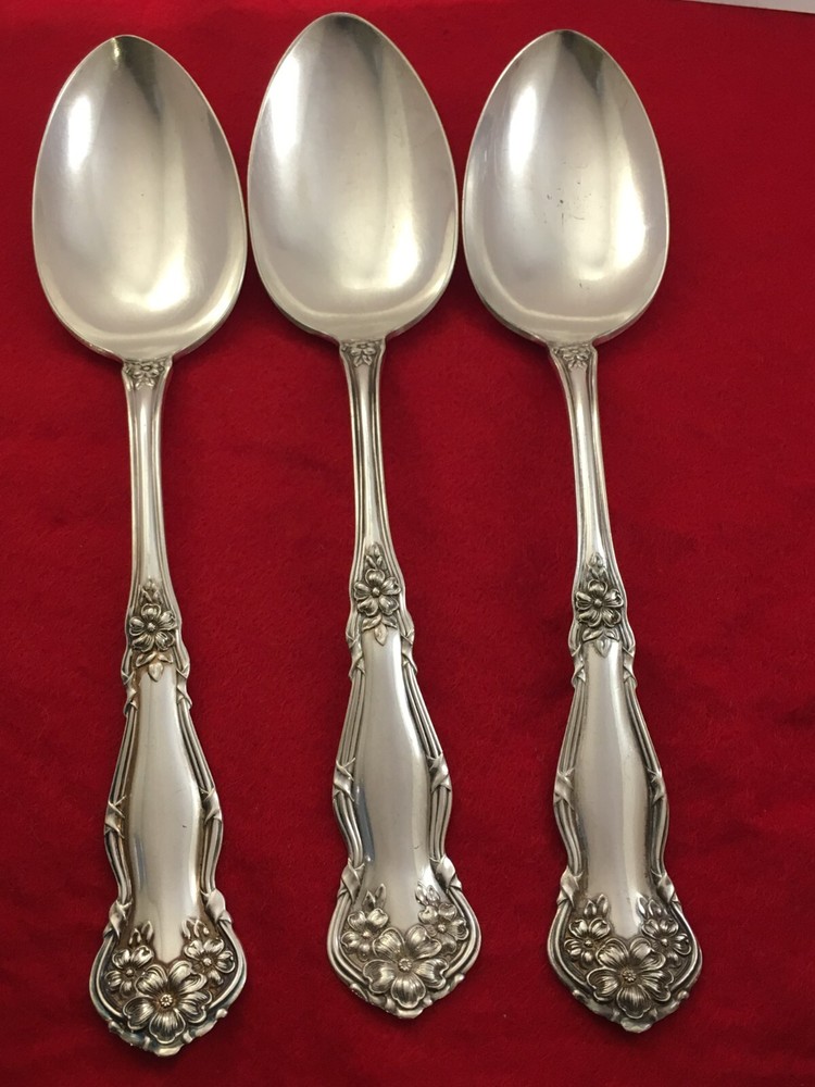 Wm Rogers & Son ARBUTUS Silver Plate 3 Solid Serving Spoons 1908 Flatware