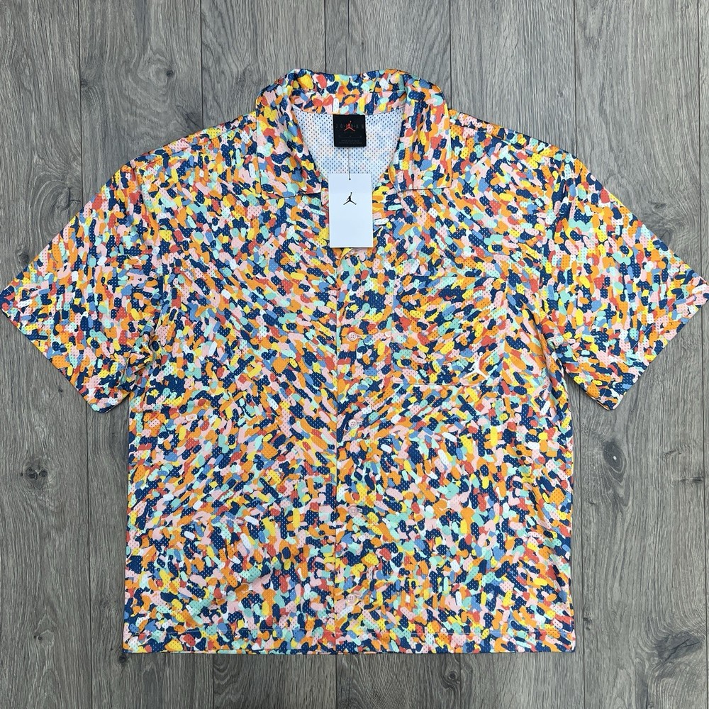 Jordan Button Up Shirt Medium Mens Multicolor Essentials Poolside Short Sleeve