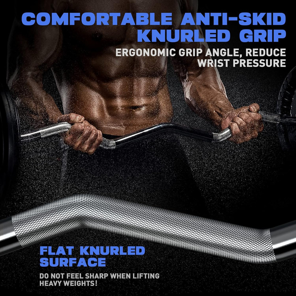 47" Olympic EZ Curl Bar for Weightlifting with 2 Spring Collars