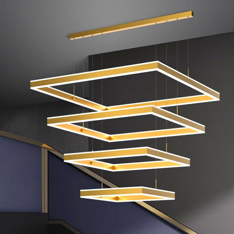 Square Ring LED Chandelier Modern Dimmable Ceiling Light w/ Remote