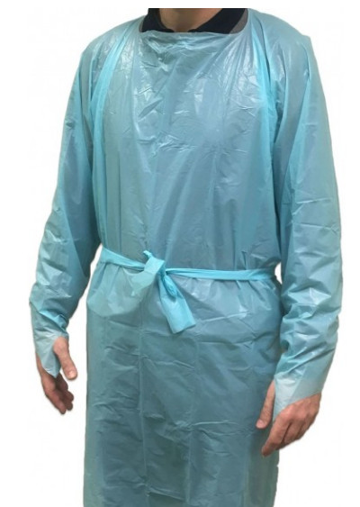 200 Count - Disposable Isolation Gown w/ Thumb Loop Fluid Resistant Polyethylene