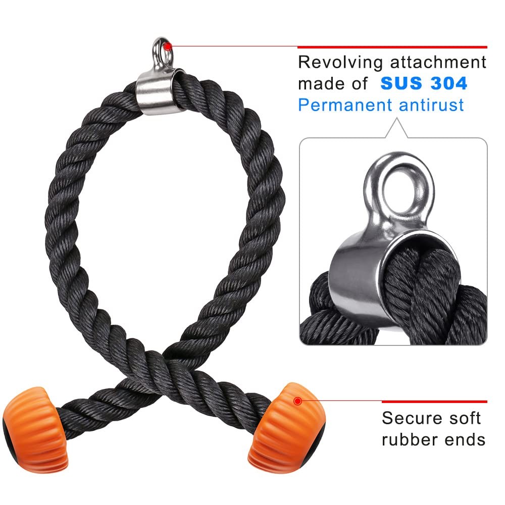 Tricep Rope Cable Machines Attachments for Gym, Universal Tricep Pull Down Ro...