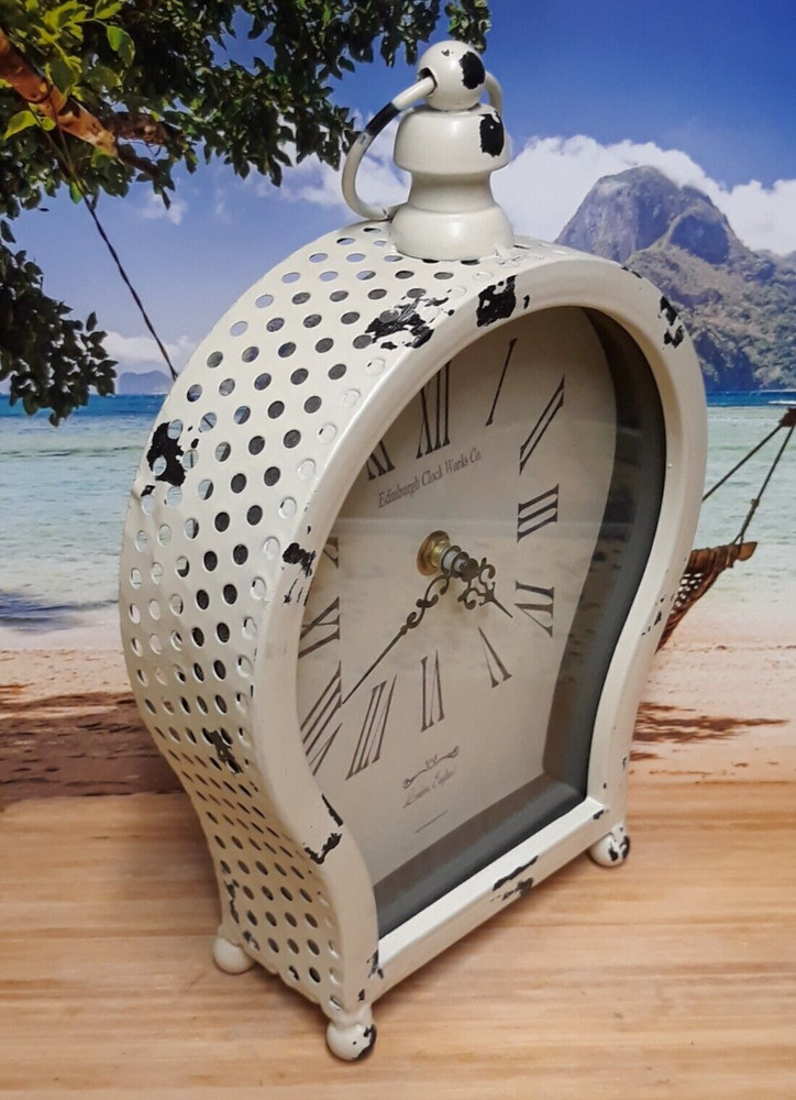 Edinburgh Clock Co. White Rustic Farmhouse Distressed Table Top Clock