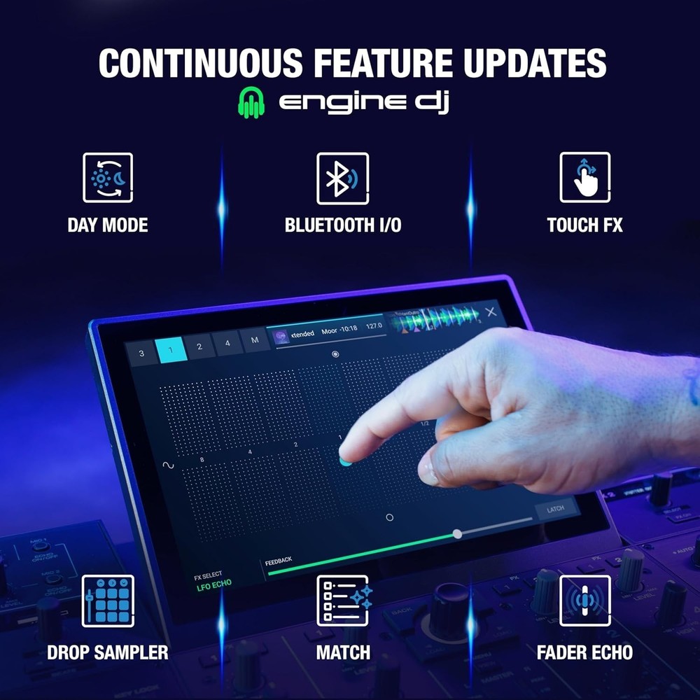 4-Deck Prime 4+ DJ Controller with Wi-Fi Streaming & Dynamic Drop Sampler Mixer