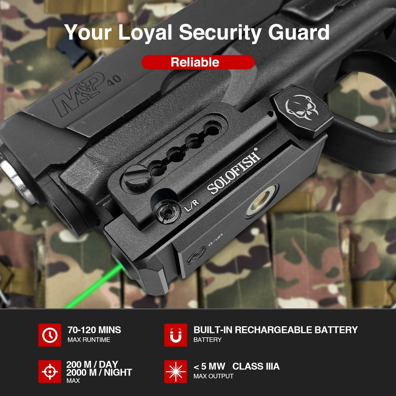 SOLOFISH Green Laser Sight Low Profile Magnetic Rechargeable Picatinny Pistol