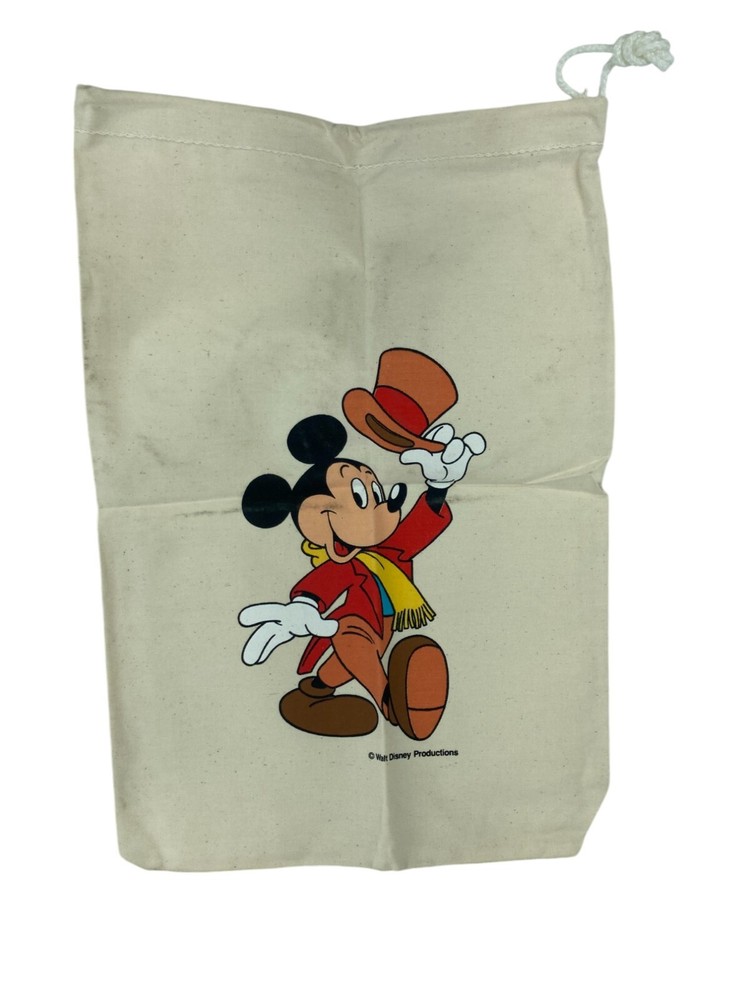 Vintage Dust Cover Storage Bag Beige Mickey Mouse Drawstring Top Protector