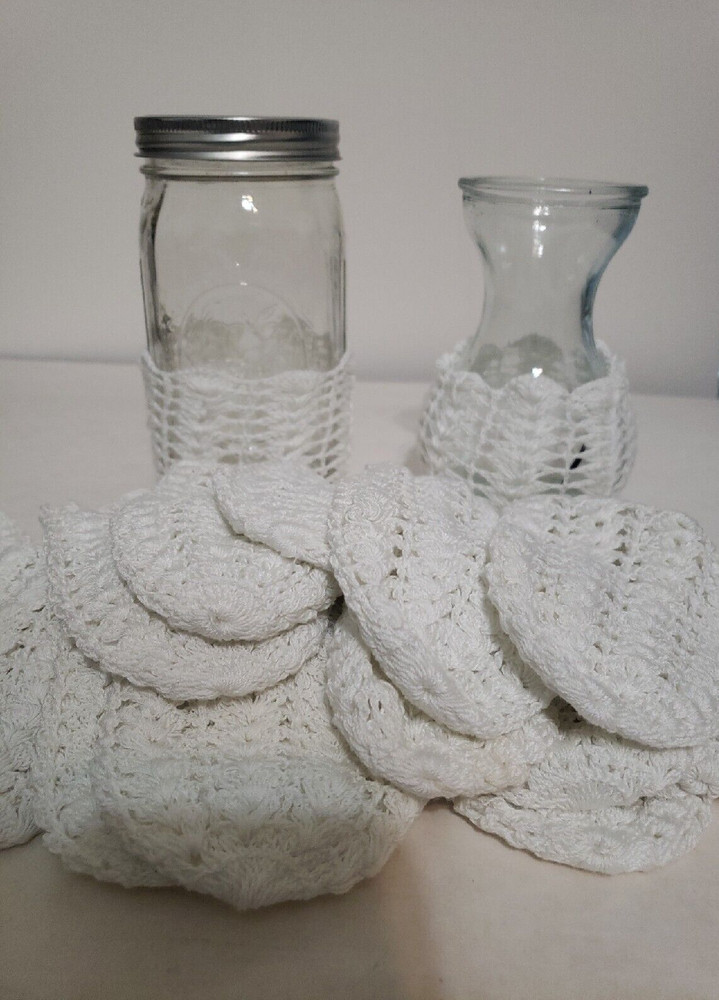 Hand Crochet White Jar Vase Covers New
