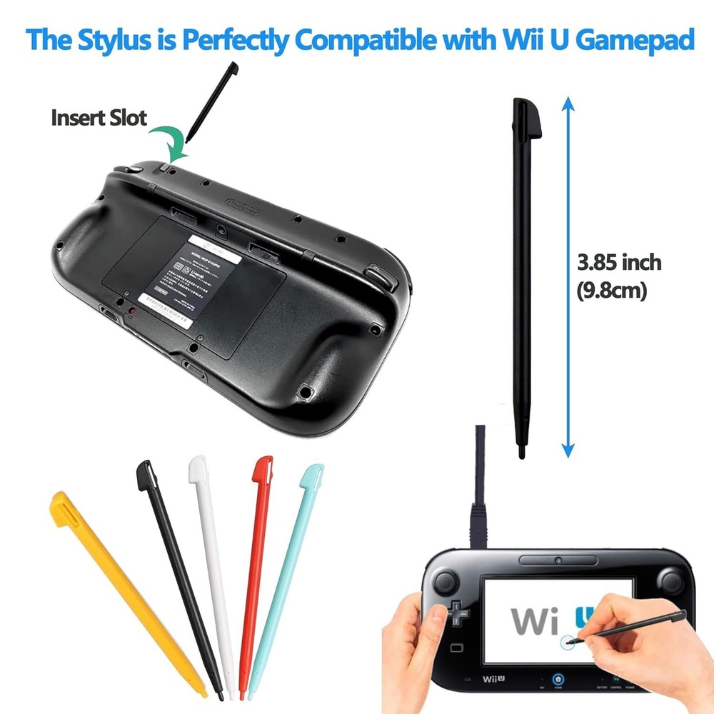 Wii U Gamepad Enhanced with 5 Stylus Pens & Efficient USB Charging Cable - Black