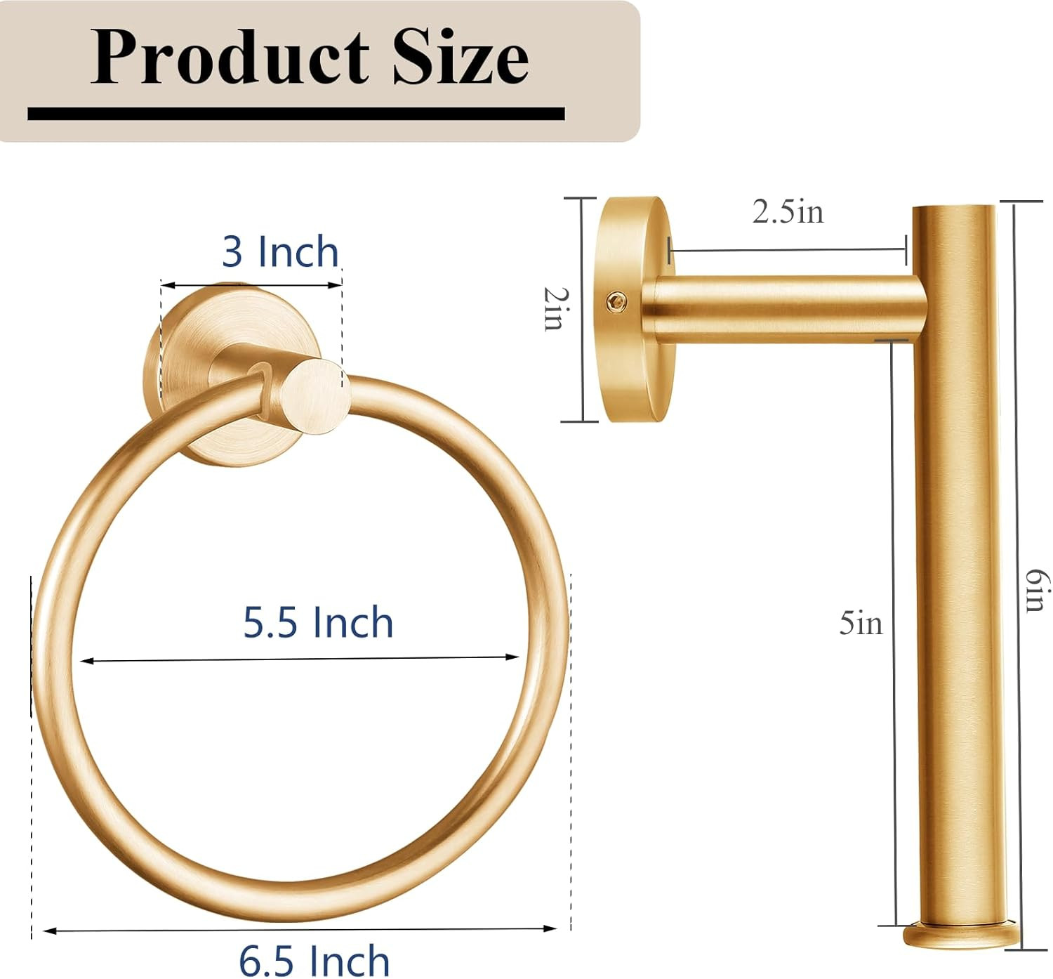 Brushed Gold Bathroom Hardware Set, Towel Ring & Toilet Paper Holder, Stainless