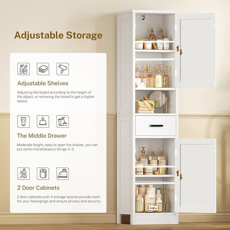 Storage Cabinet Multi-functional Organizer W/ Adjustable Shelves & Drawer New