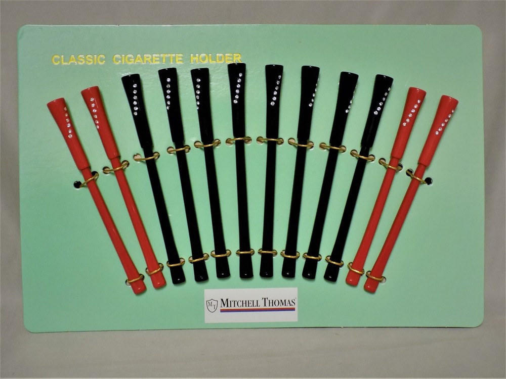 MITCHELL THOMAS CLASSIC EJECTOR CIGARETTE HOLDERS 5 3/4" SIMULATED DIAMONDS 12ct