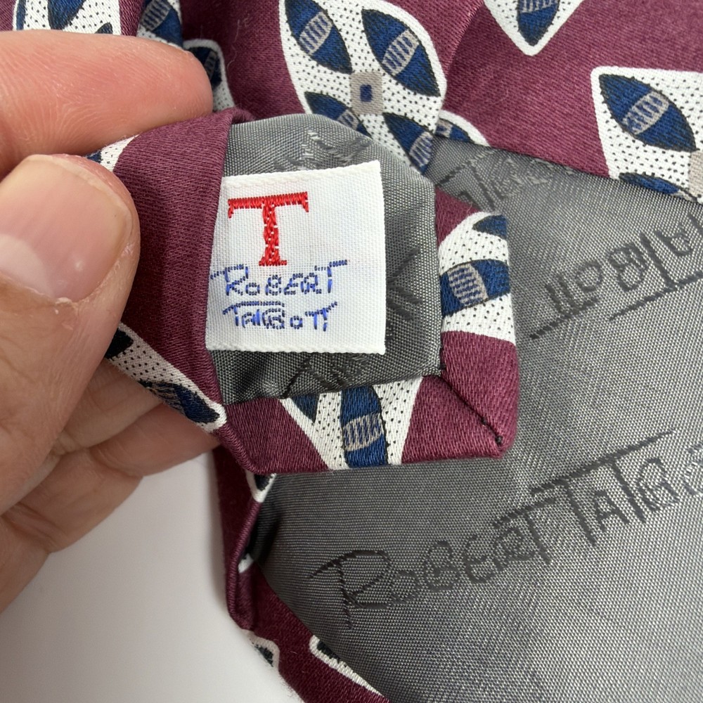 Robert Talbott Tie Maroon Navy Geometric 58”x3 3/4”