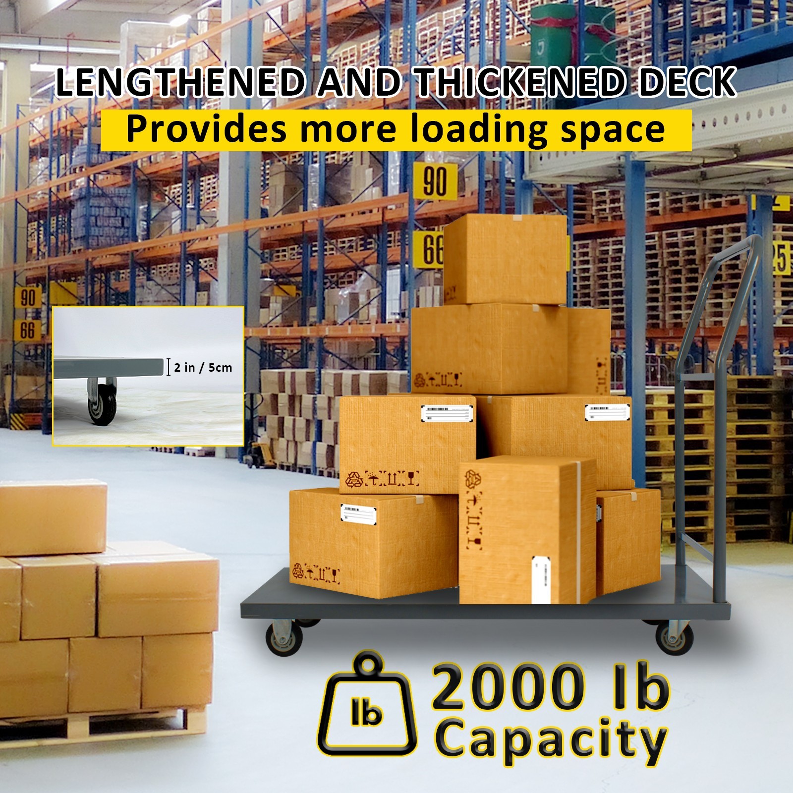 Mul-size Platform Truck Moving Flatbed Cart, 2000 LBS Push Dolly Rolling Flatbed