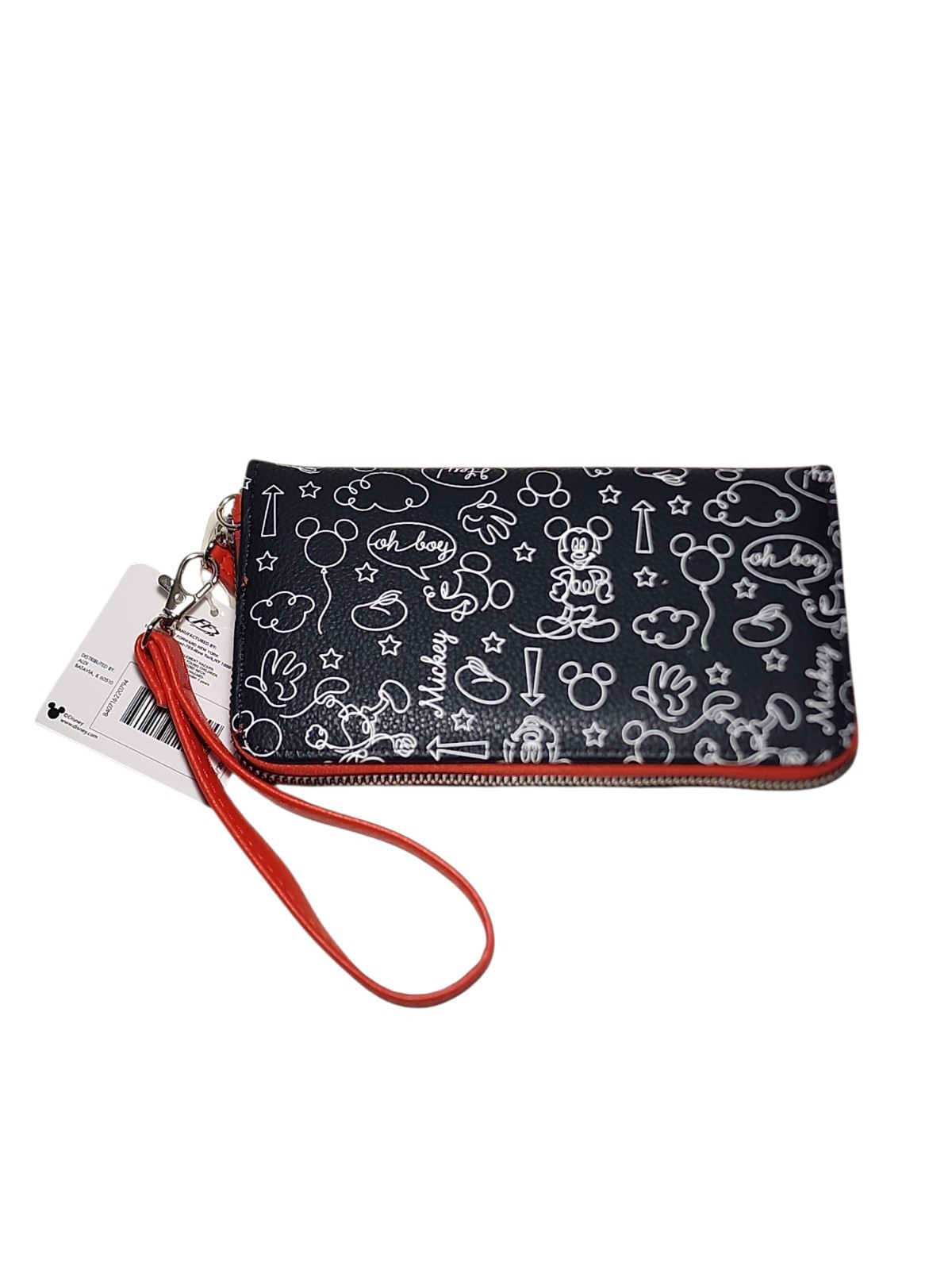 Disney Mickey Mouse Wristlet Wallet Black White Red Sketch New With Tag
