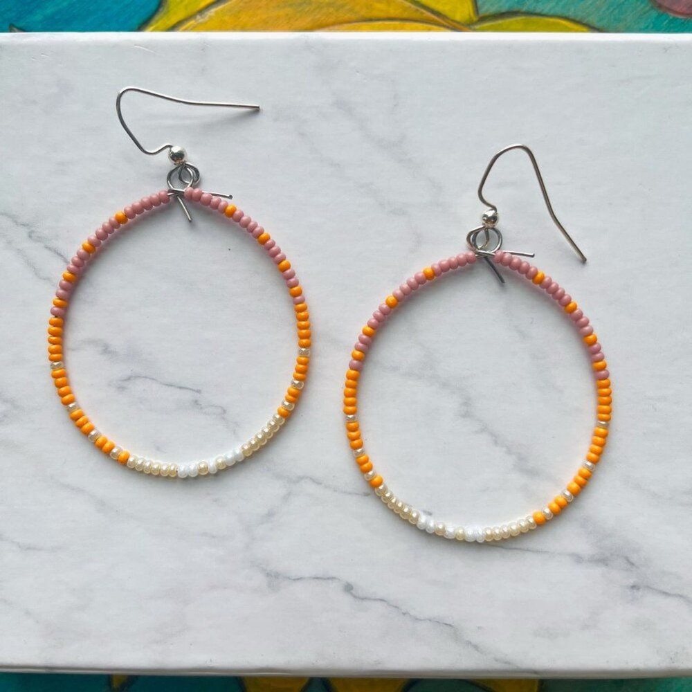 Sunrise Gradient Hand Beaded Tear Drop Earrings