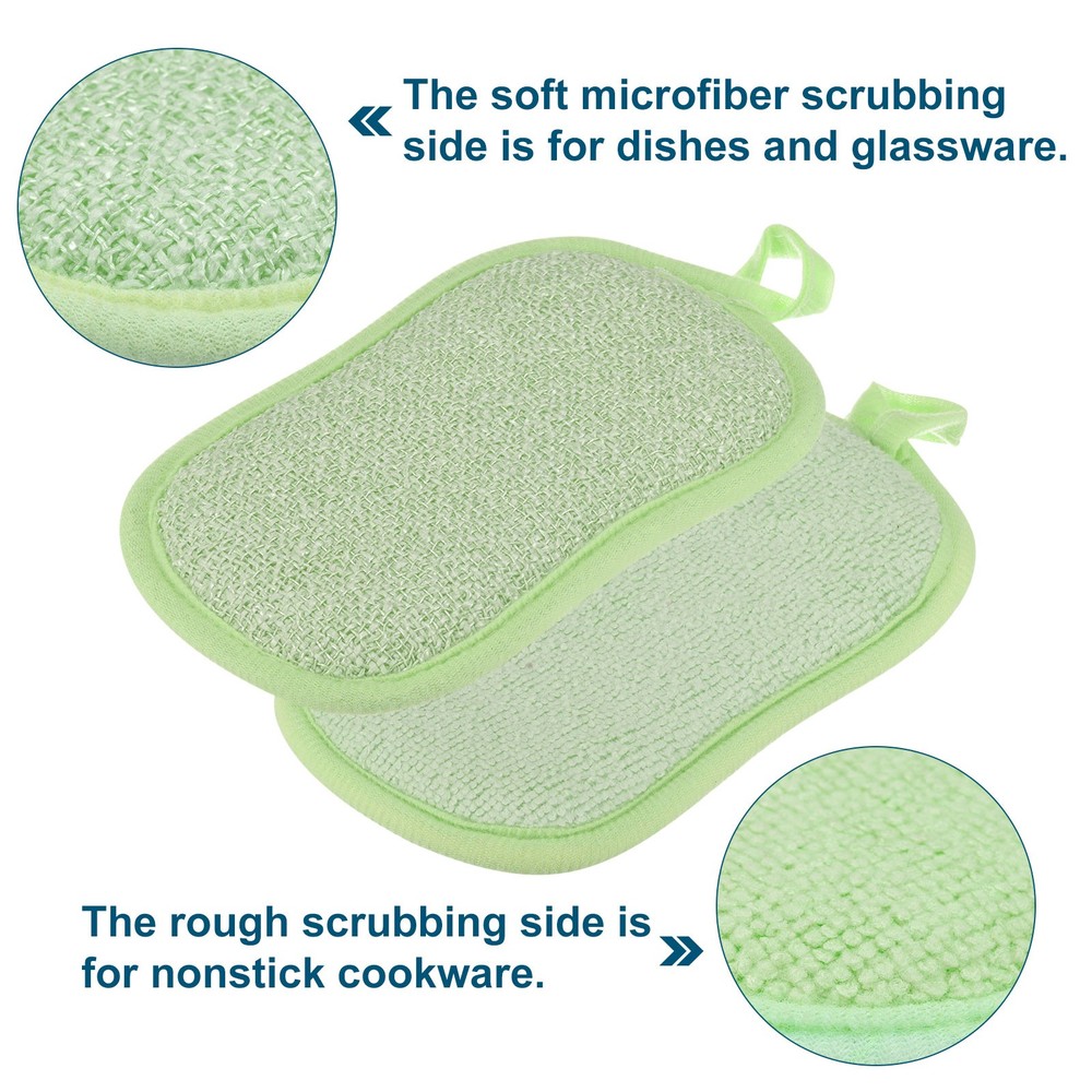 5 Pcs Multipurpose Microfiber Kitchen Dish Sponge Scrubber Pads Green