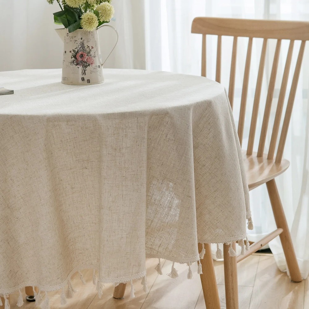 Round Table Household Circular Table Cover Linen Cotton Plain with Table Decor