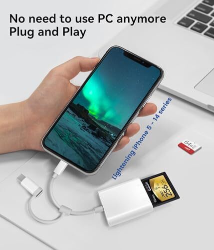 SD Card Reader for iPhone iPad, Digital Trail 2 Slots to (Lightning+USBC)