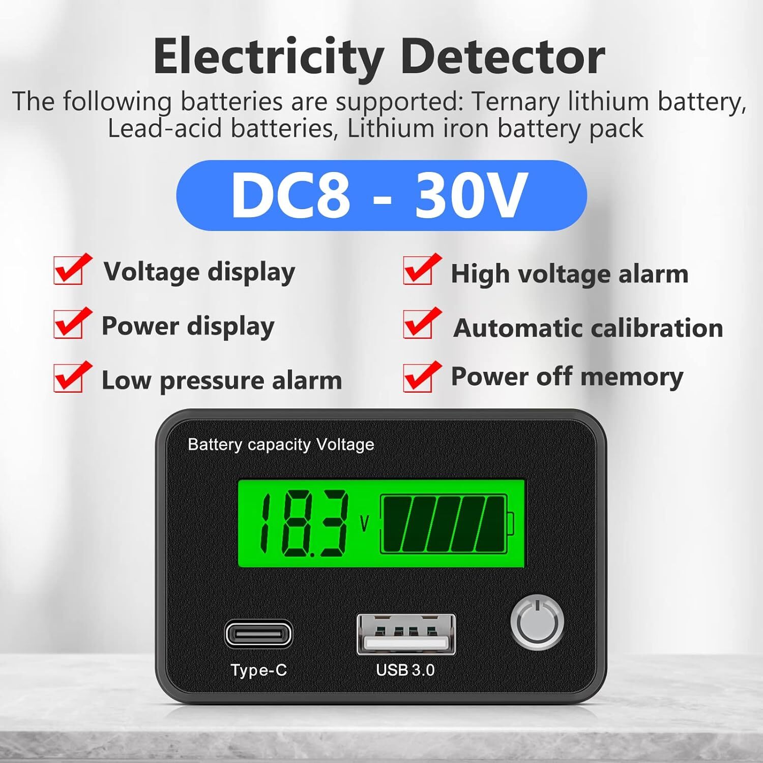 12v 24v 36v 48v 72v Battery Monitor,Car Golf cart Battery Indicator Meter
