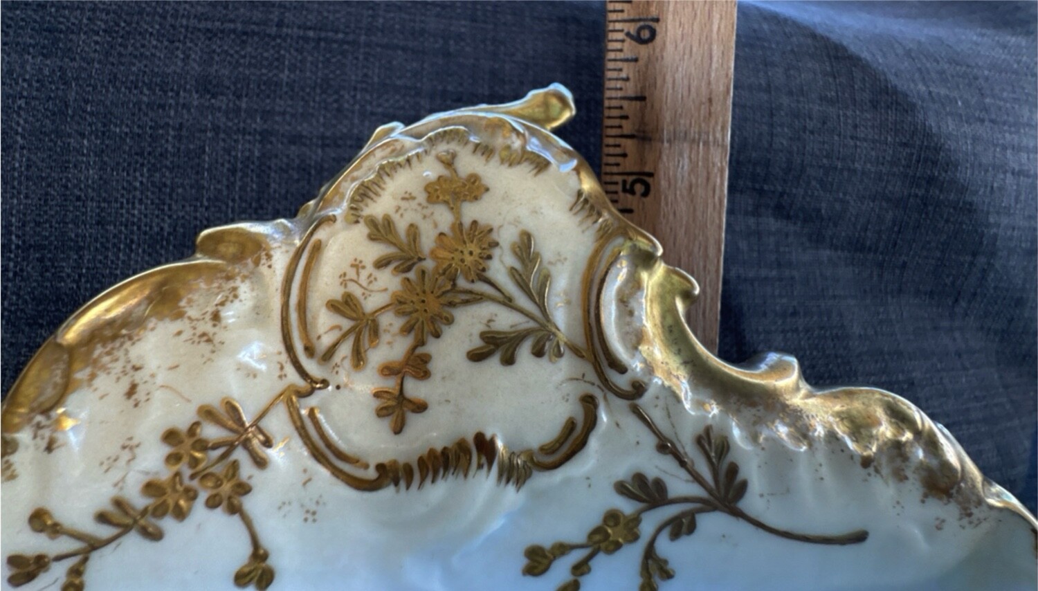 antique c. 1900 AK CD LIMOGES gilt porcelain letter holder desktop accessory