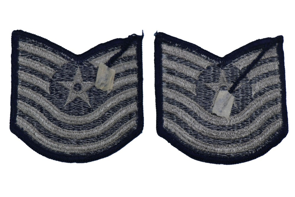 US Air Force Master Sergeant Rank Patch Vtg E-7 E7 Blue Chevron Pair USAF Sew On