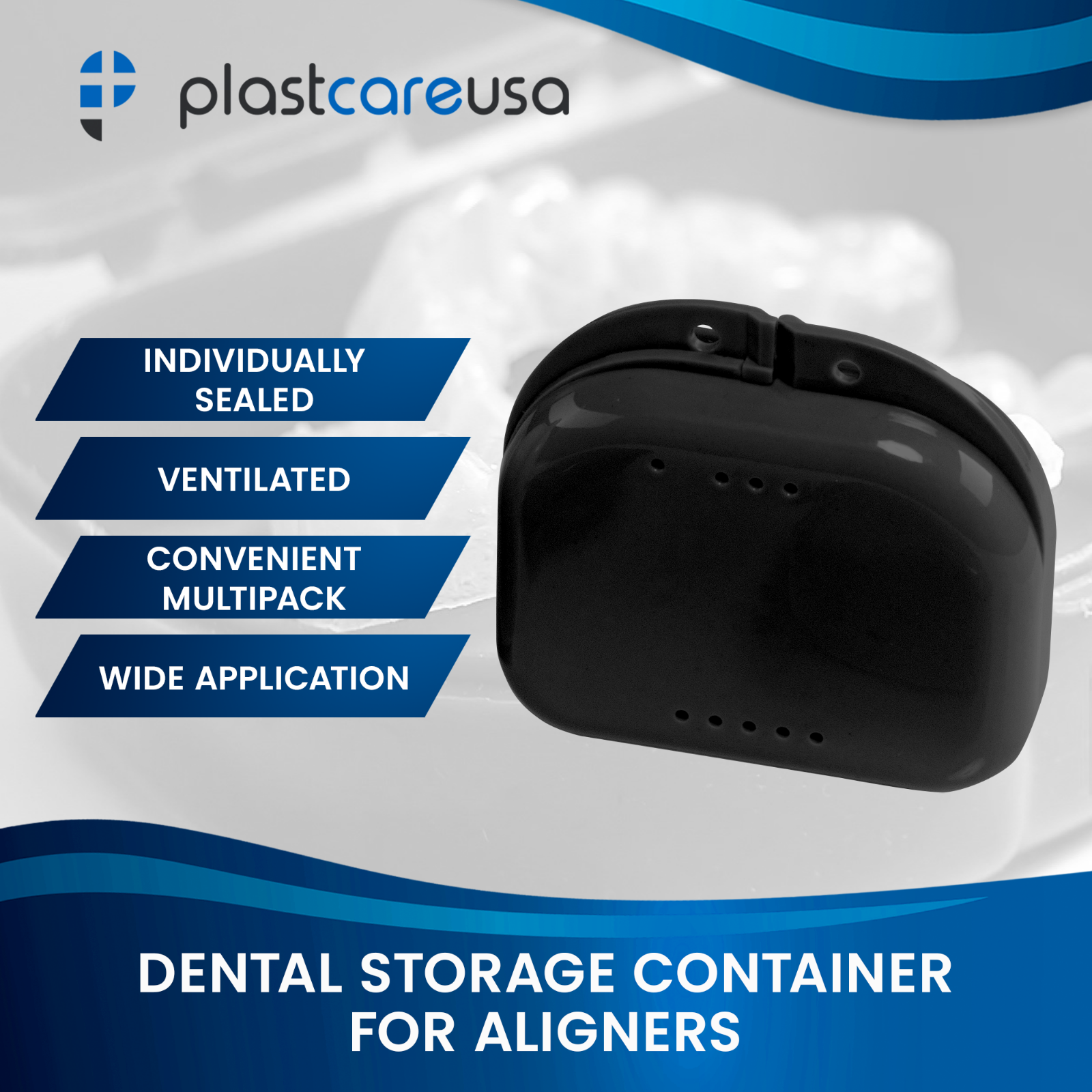 Black Retainer Case w/ Vent Holes - UV Cleaner Case, Mouth Guard Aligners