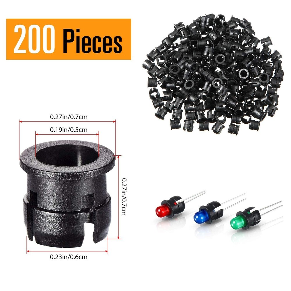 200 Pack Black Plastic LED Holder - Easy to Install, Suitable for PCBs & Elec...