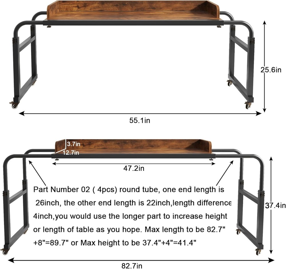 Overbed Table with Wheels, Bed Desk Recliner Table Adjustable Height Laptop T...