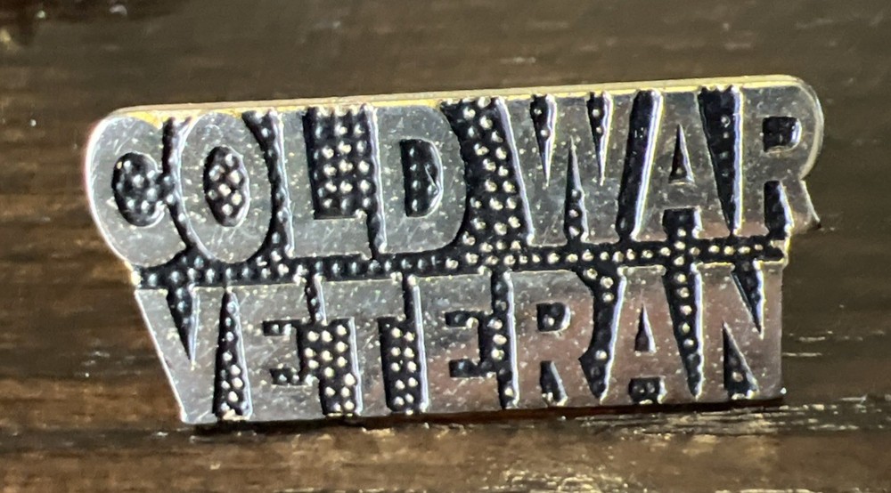 Cold War Veteran Script Military Hat Pin Silver Tone 1 1/4”. M