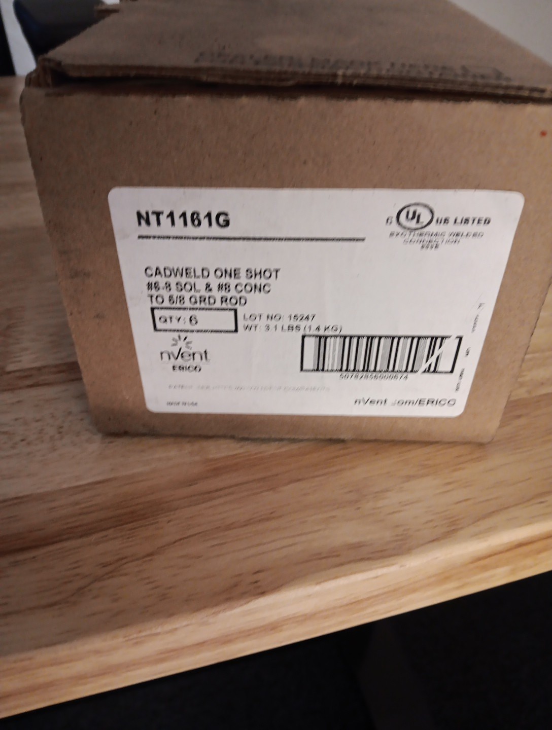 Box Of 6 Cadweld One Shot NT1161G #6-8 Solid & #8 Concentric To 5/8 Grd Rod