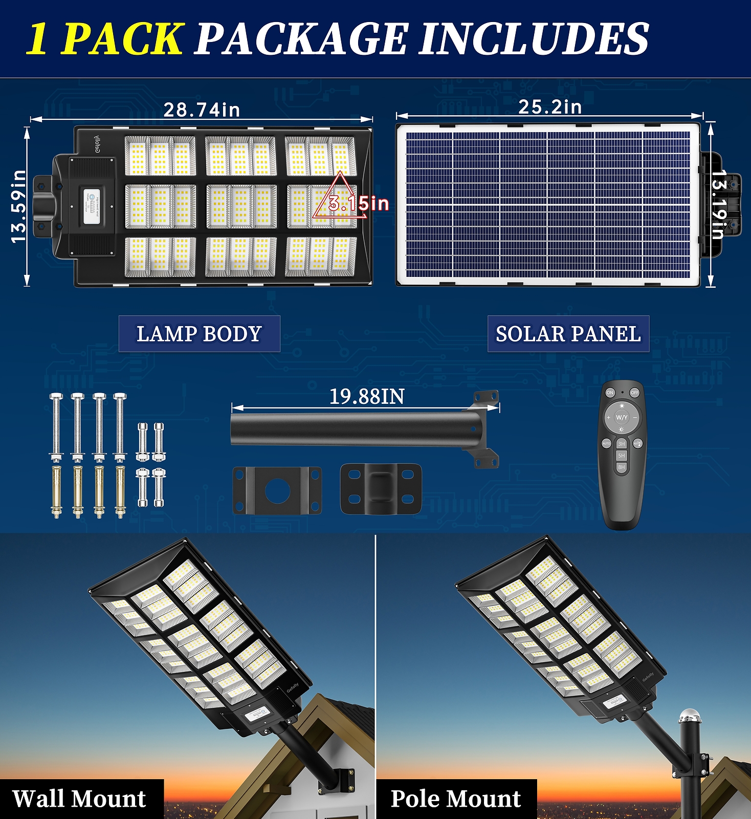 10000W Commercial Solar Street Light Dusk to Dawn Lamp For Parking Lot 3 Colors