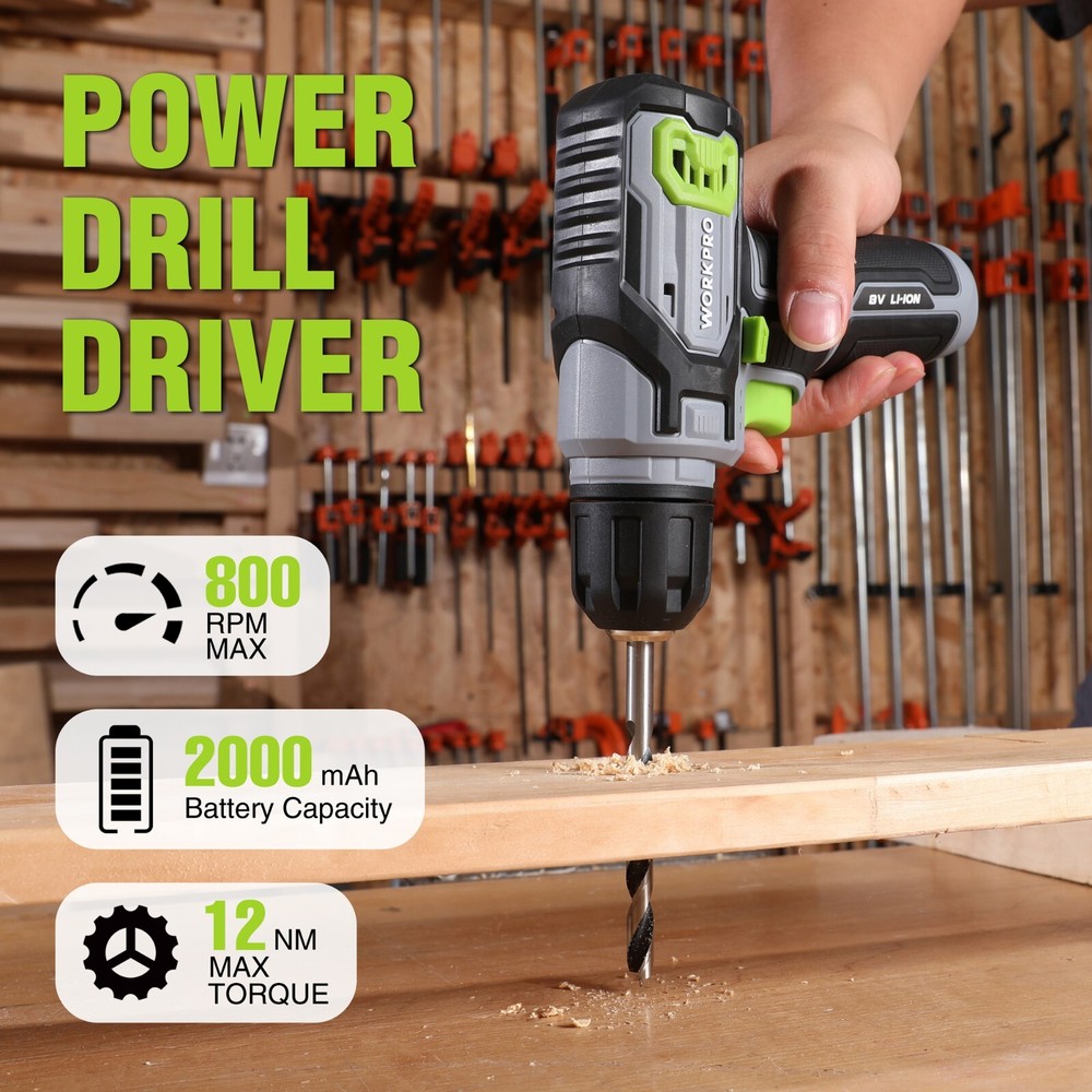 WORKPRO Power Drill Set Pink/Grey 8V Cordless Drill Driver Electric Screwdrivers