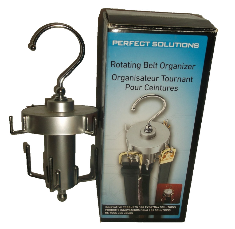 NIB Perfect Solutions Silver Plastic Rotating Hanging Belt Organizer 8 Hooks